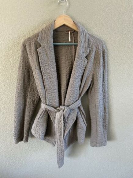 Free People jacket Textured Gauze wrap Belted Taupe Cotton small boho - Picture 6 of 11
